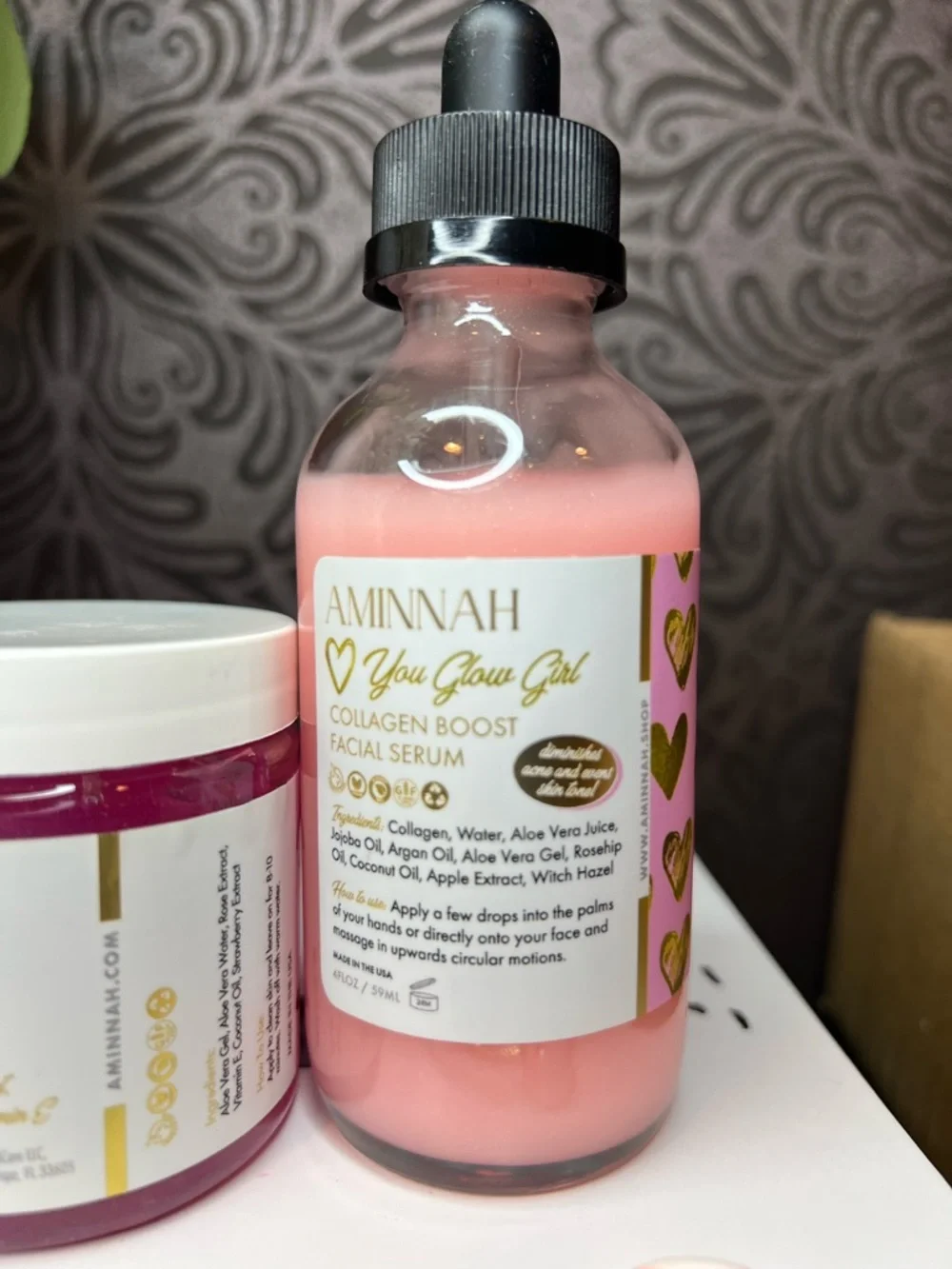 AMINNAH Rose Jelly Mask & Collagen Boost Facial Serum Set